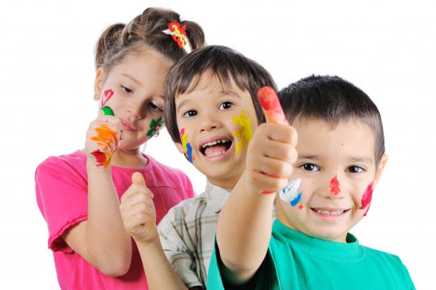messy-children-with-paint-their-hands-faces-with-thumbs-up_21730-6612